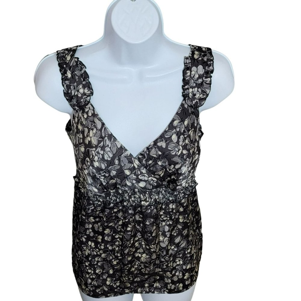 Ann Taylor Loft Women 2P Blouse, Faux Wrap Front, Ruffle Waist, Satin Finish EUC